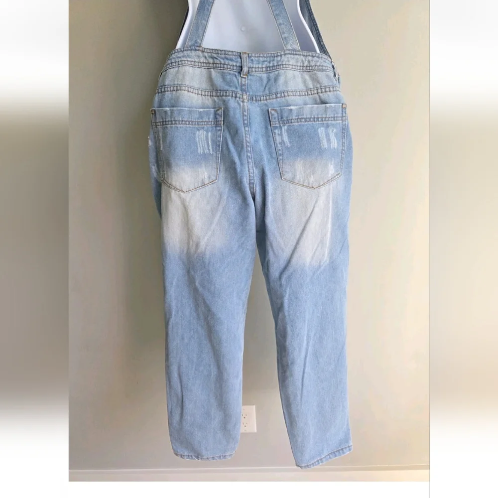 Ci Sono Womens Distressed Denim Overalls Size Small Light Wash Country Punk - Picture 4 of 11
